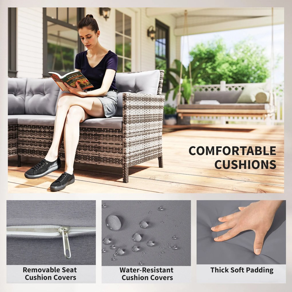 Outsunny Set mobilier grădină din ratan PE, pentru 5 persoane, perne detașabile, Gri, Maro | Aosom Romania