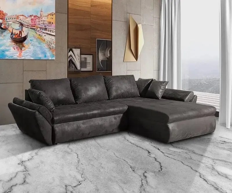 Colțar extensibil dumonde cu ladă de depozitare si sezut confortabil din spuma high-density, Loana Madagaskar Black II 270x185 cm