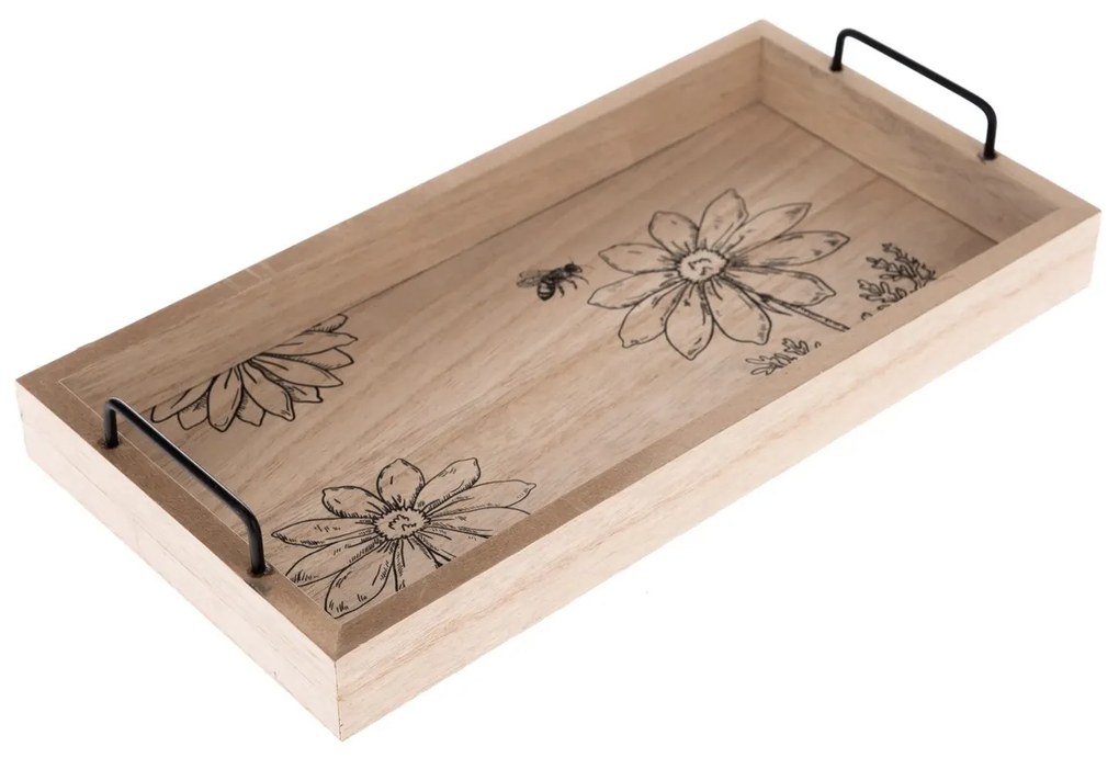 Tavă decorativă de lemn Meadow flowers,30 x 15 x 5 cm