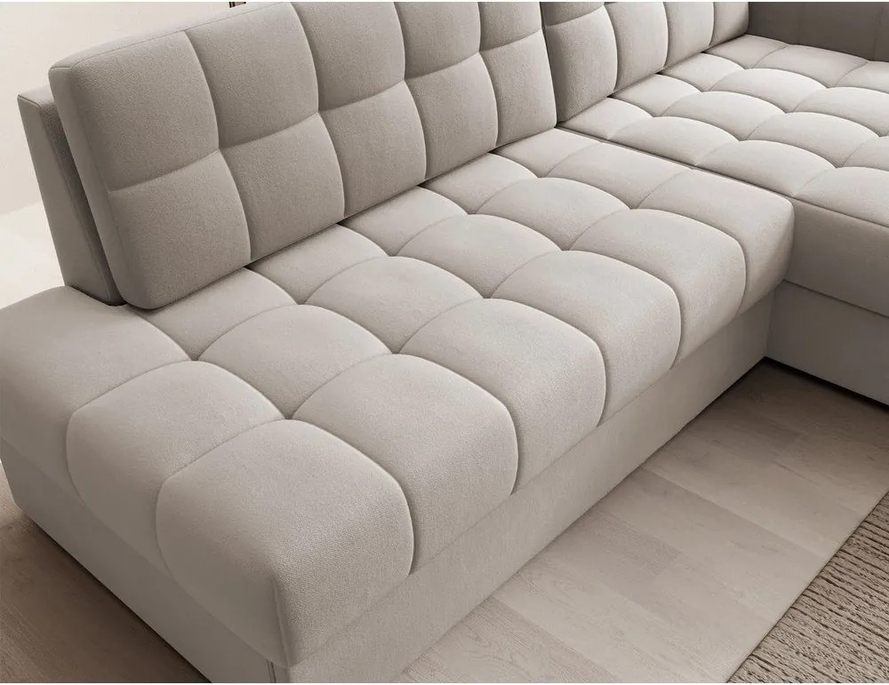 Colțar bej extensibil cu tapițerie din catifea (cu colț pe partea dreaptă/cu șezlong) Blezalt – ELTAP