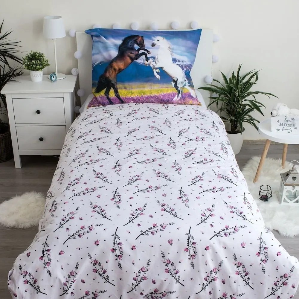 Lenjerie de pat pentru copii din bumbac pentru pat de o persoană 140x200 cm Horse "Meadow" – Jerry Fabrics