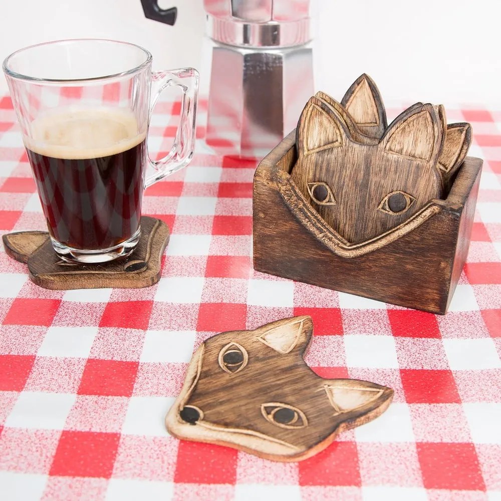 Set de 6 suporturi de pahare cu suport din lemn Sass &amp; Belle Fox