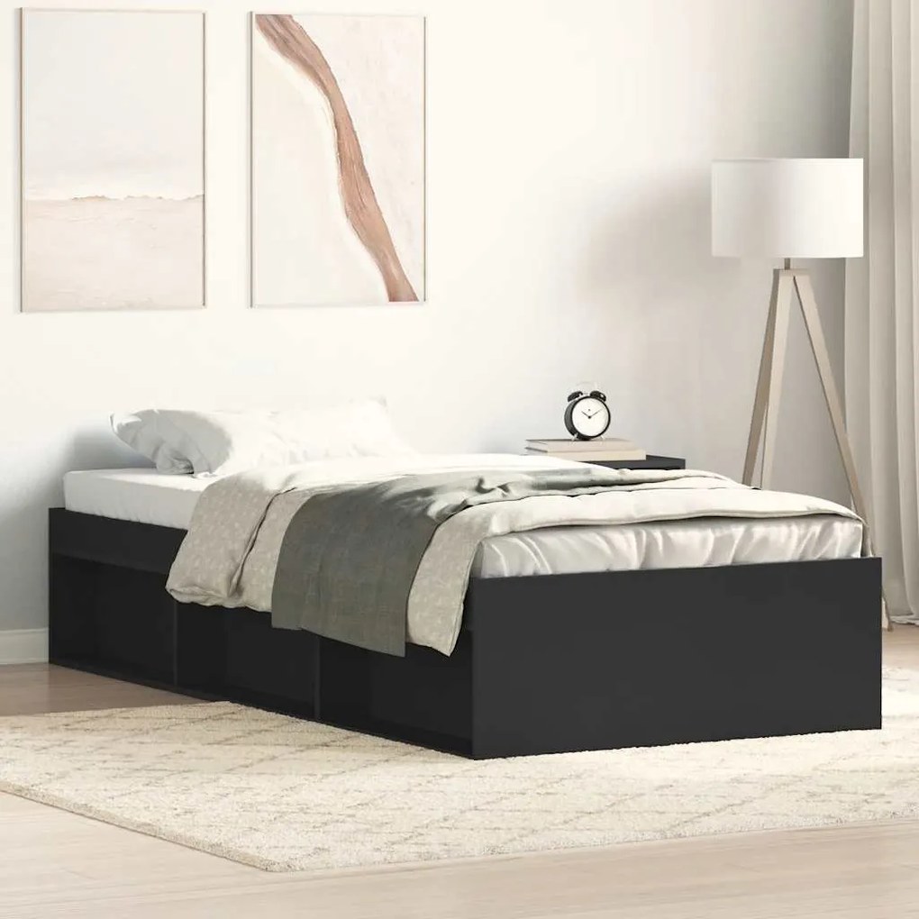 vidaXL Cadru de pat mic single, negru, 75x190 cm