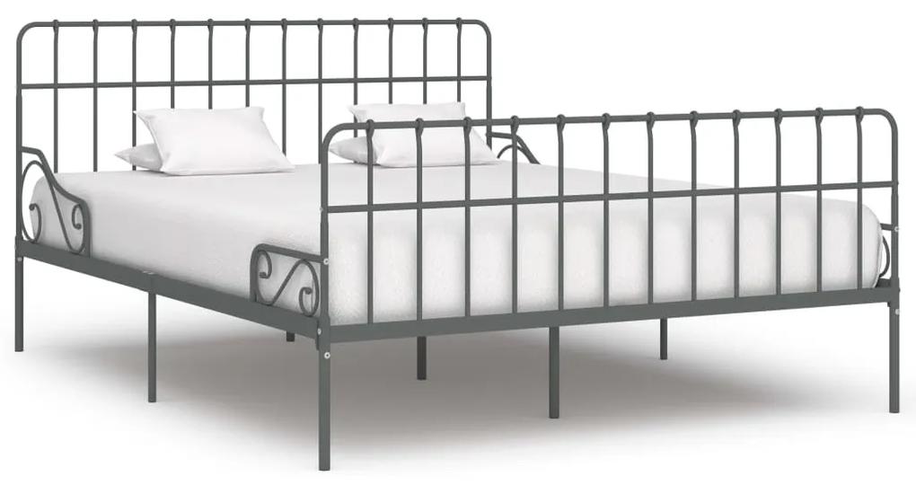 284620 vidaXL Cadru de pat cu bază din șipci, gri, 180 x 200 cm, metal