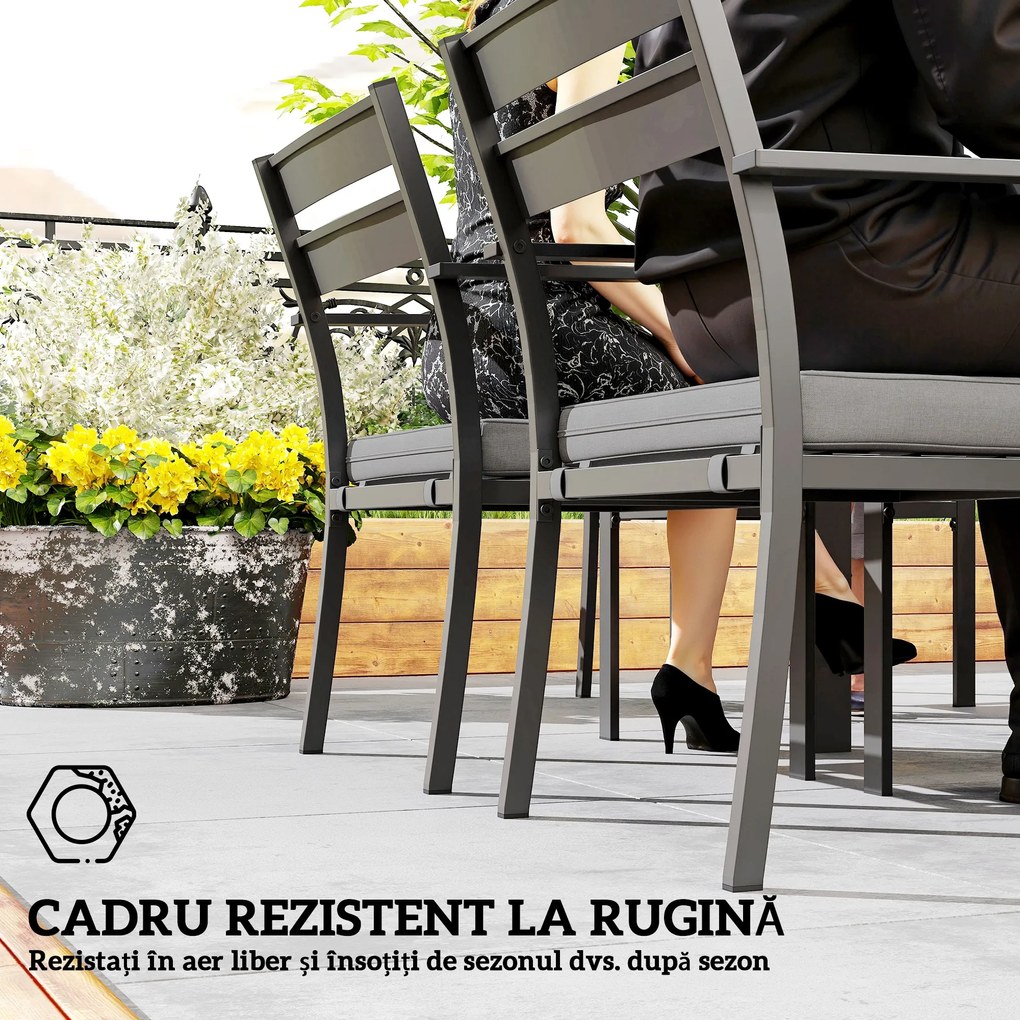 Outsunny Set de Grădină cu Masă Extensibilă și 6 Scaune Stivuibile Gri | Aosom Romania