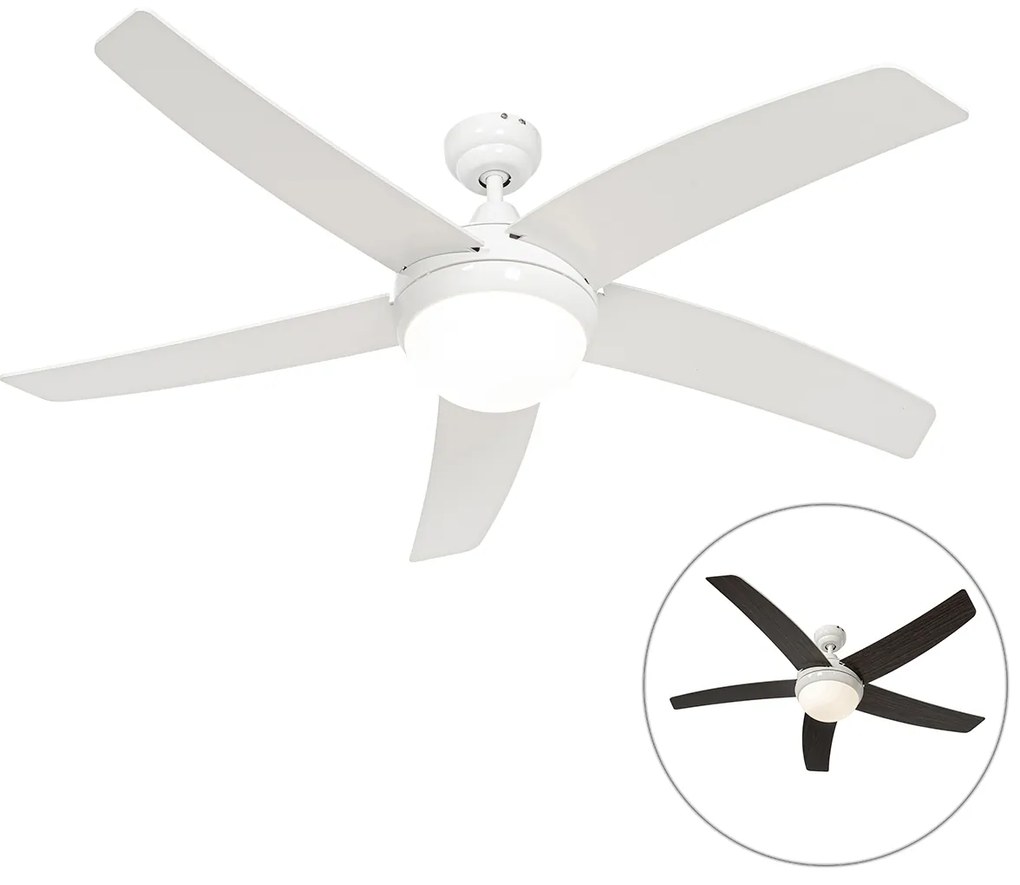 Ventilator inteligent de tavan alb cu imprimeu de lemn 132cm incl. LED Dimmabil cu telecomandă - Cool