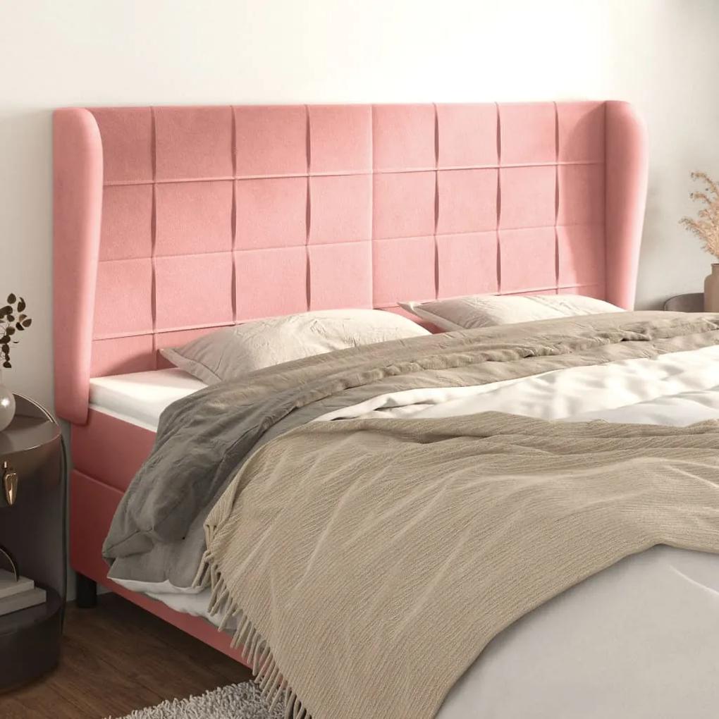 3118015 vidaXL Tăblie de pat cu aripioare, roz, 163x23x118/128 cm, catifea