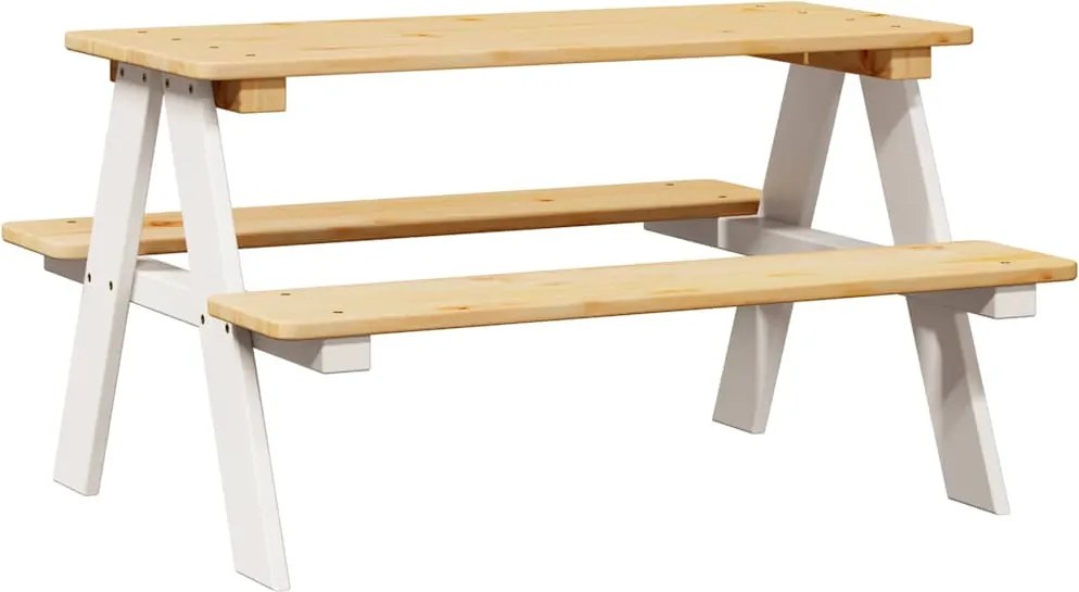 vidaXL Masa pentru copii cu banci "IRUN" alb 90x79,5x50cm lemn masiv
