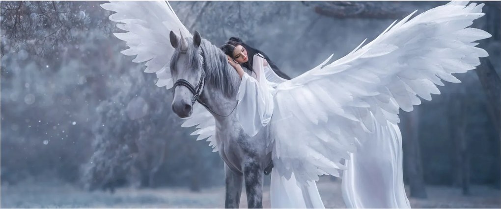 Tablou - Fata și unicorn (120x50 cm)
