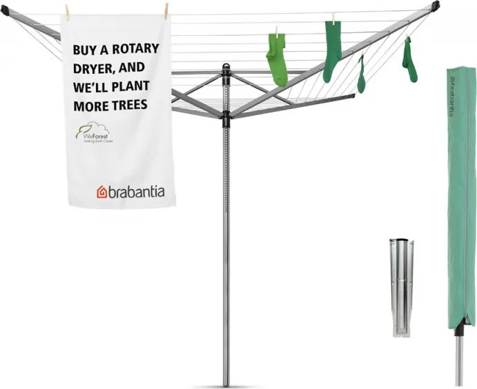 Uscator de rufe pentru exterior Brabantia Lift-O-Matic 90300270, 60 m, Inaltime reglabila, Suport metalic, Husa, Rezistent la coroziune, Inox