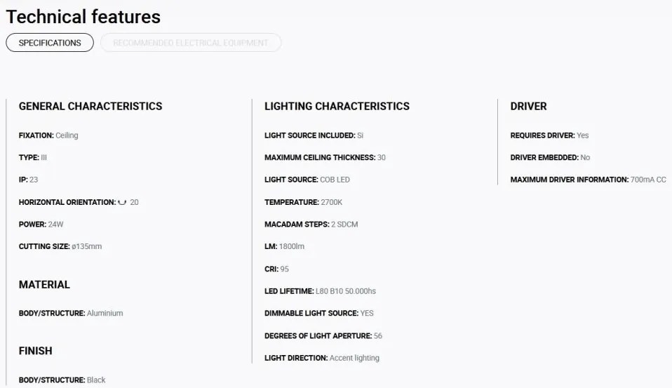 Spot LED incastrabil MINI-OPTIC Black downlight LED CRI95 17/24W 2700K 56° 1810/2470 lm