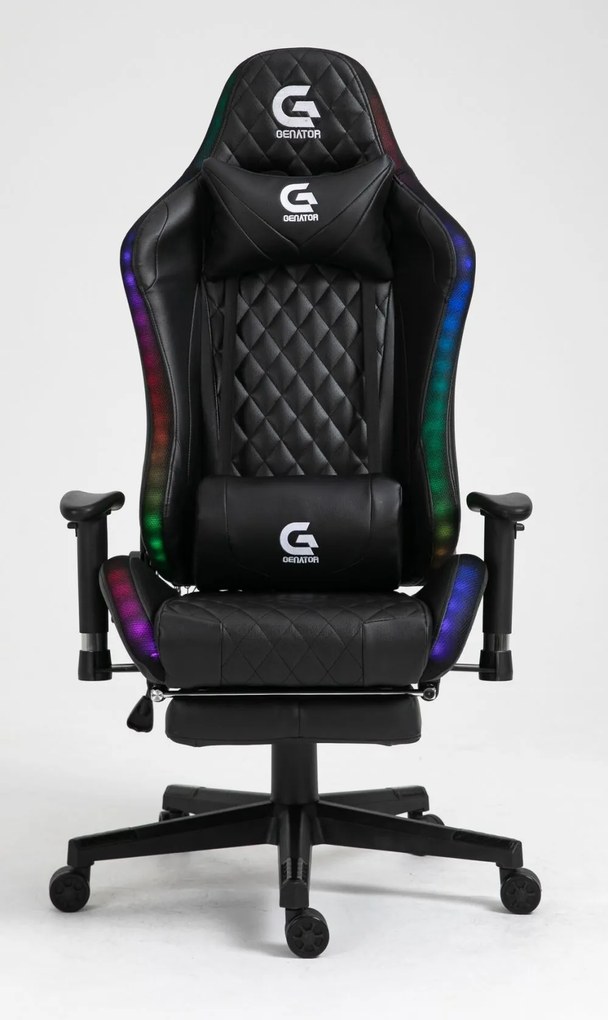 Scaun gaming cu sistem iluminare bandă LED RGB, Masaj in perna lombara, Suport picioare, funcție sezlong, SIG 5020, Negru