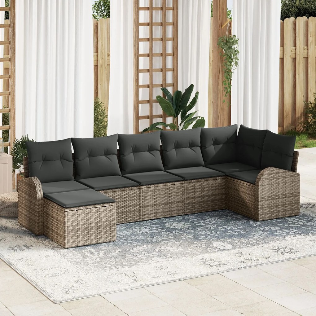 vidaXL Set de canapele pentru grădină cu pernă 7 pcs Gri Rattan poli