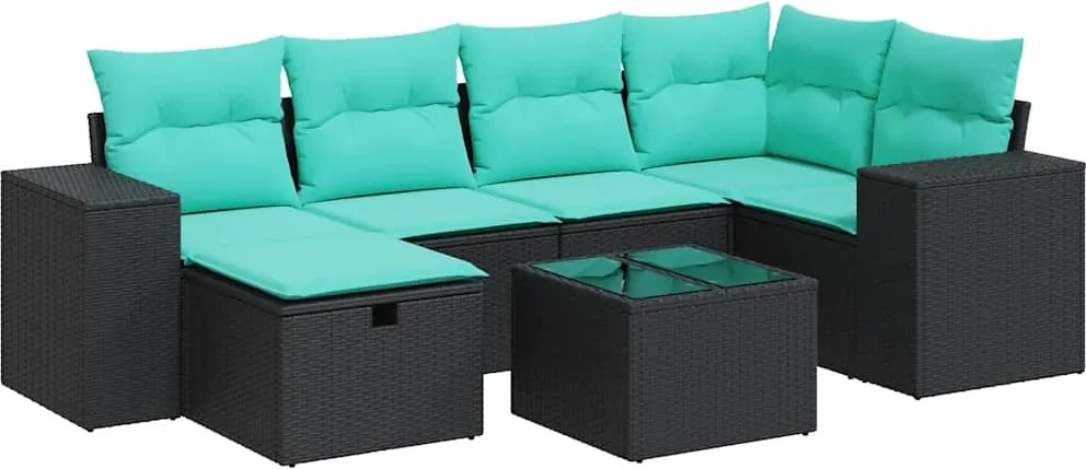 vidaXL Set canapele de grădină cu perne, 7 piese, negru, poliratan