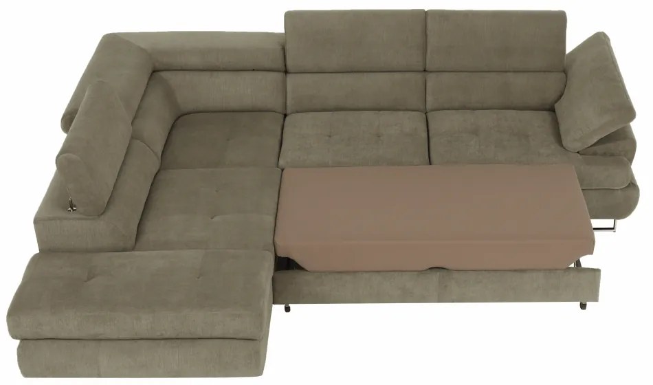 Colţar cu spaţiu de depozitare, maro deschis, material textil, stânga, BUTON R