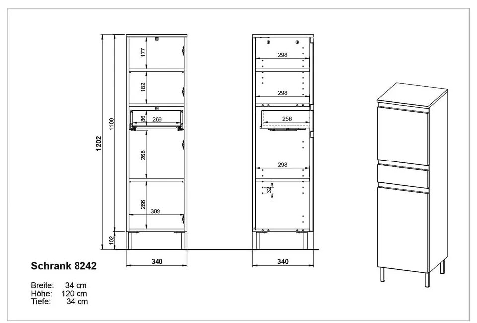 Dulap de baie înalt gri închis cu aspect de stejar 34x120 cm Salinas - Germania