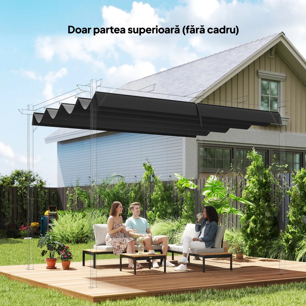 Outsunny Copertină Retractabilă UV30+ pentru Pergolă 3x2.15m Protecție Solară Gri Închis | Aosom Romania