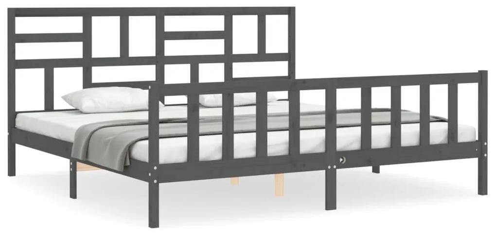 3193098 vidaXL Cadru pat cu tăblie 200x200 cm, gri, lemn masiv
