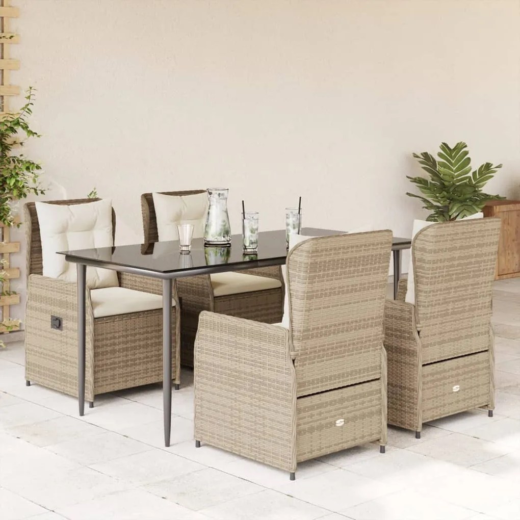 vidaXL Set mobilier de grădină cu perne, 5 piese, bej, poliratan