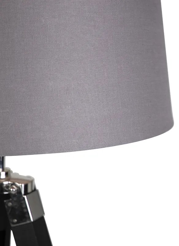 Lampă de podea cu trepied neagră cu abajur 45cm din in gri închis