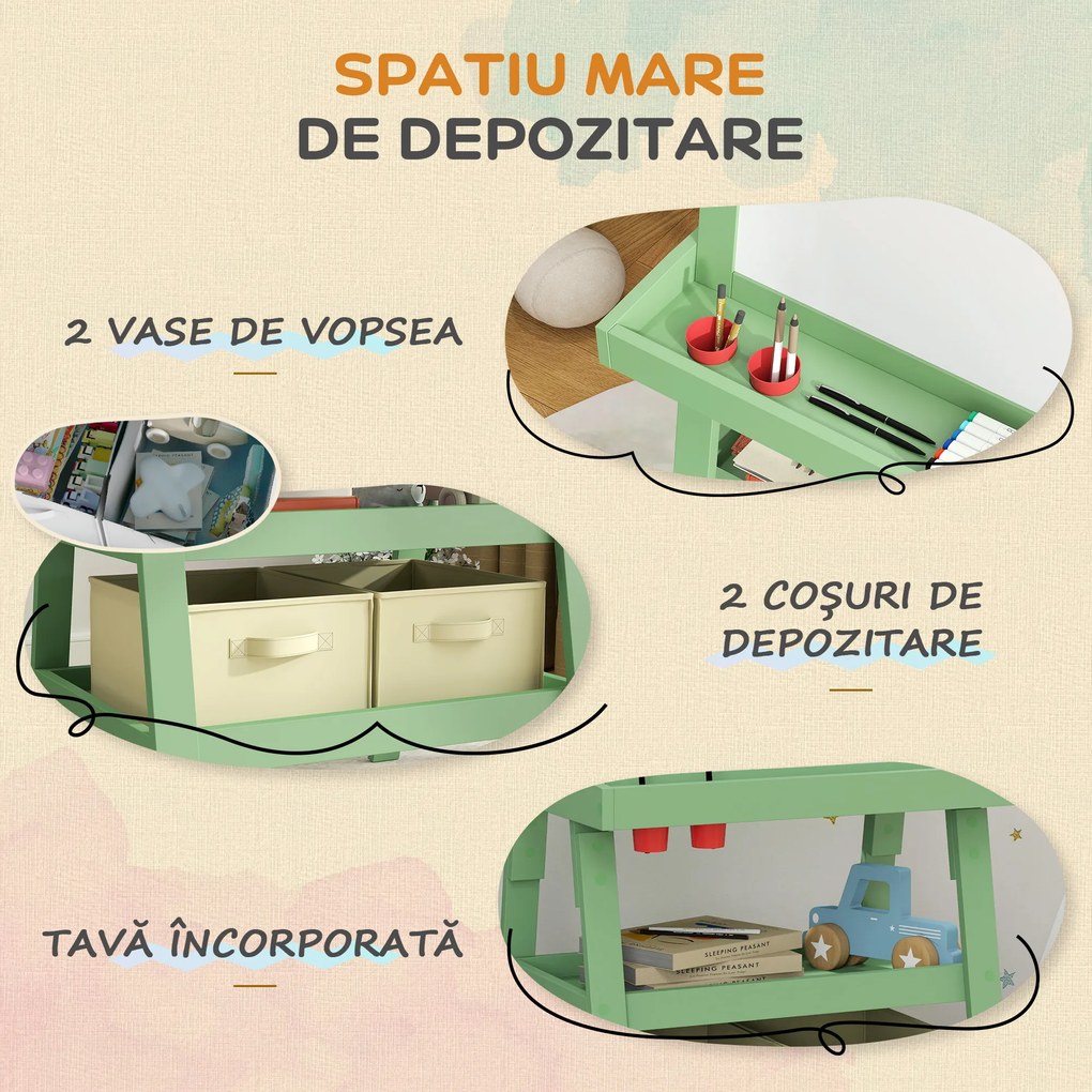 AIYAPLAY Tablă de Desen Dublă Pentru Copii 3-6 Ani, 59x48x118 cm, Verde | Aosom Romania