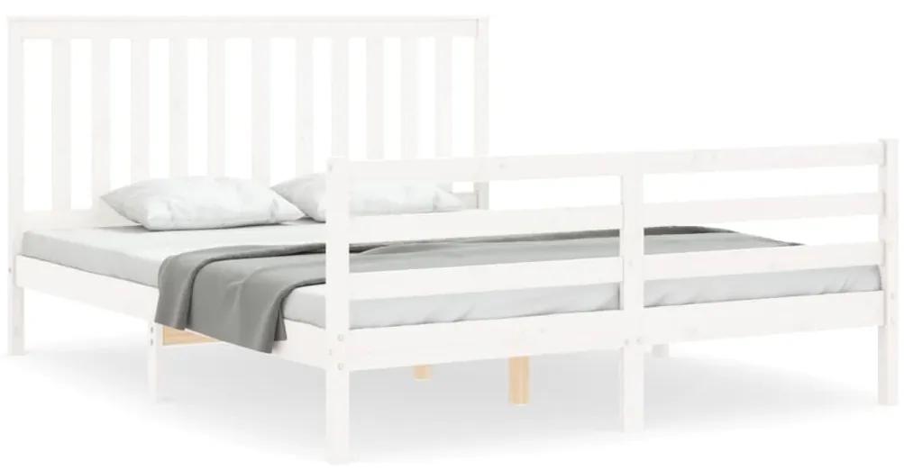 3194257 vidaXL Cadru de pat cu tăblie, alb, 160x200 cm, lemn masiv