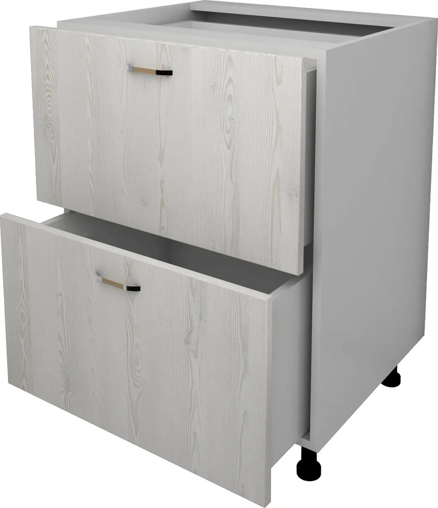 Corp Baza Lecce, 2 Sertare, Pin Alb/Alb, 60 x 50 x 80 cm