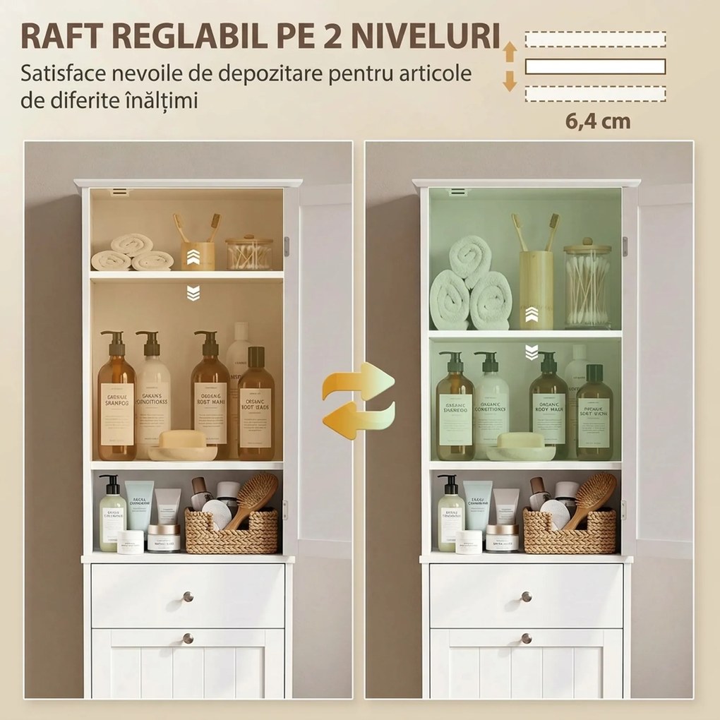 HOMCOM Dulap de baie tip coloană 180 cm cu coș de rufe rabatabil, alb | Aosom Romania