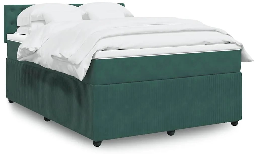 vidaXL Pat box spring cu saltea, verde închis, 140x190 cm, catifea
