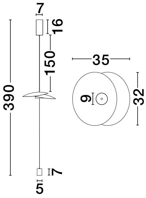 Lampadar LED suspendat de tavan OLEA, H-390cm
