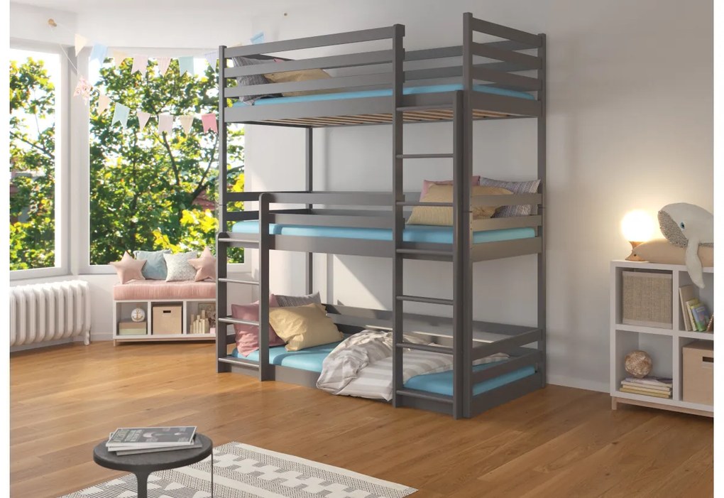 Expedo Pat supraetajat pentru copii TEDROS + 3x saltea, 90x200, alb