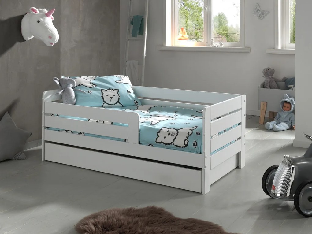 Set TODDLER format în Pat copii pentru copii mici (70 x 140 cm) cu sertar de depozitare.