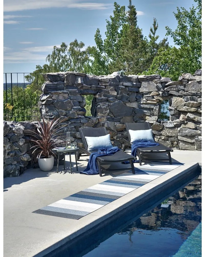 Covor tip traversă pentru interior și exterior albastru/crem 70x200 cm Molly Ocean Grey – Pappelina