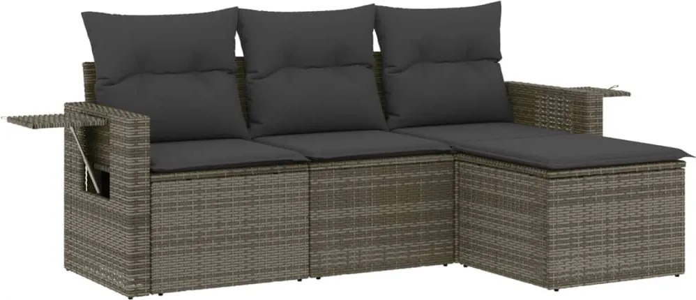 vidaXL Set canapea de grădină cu perne, 4 piese, gri, poliratan