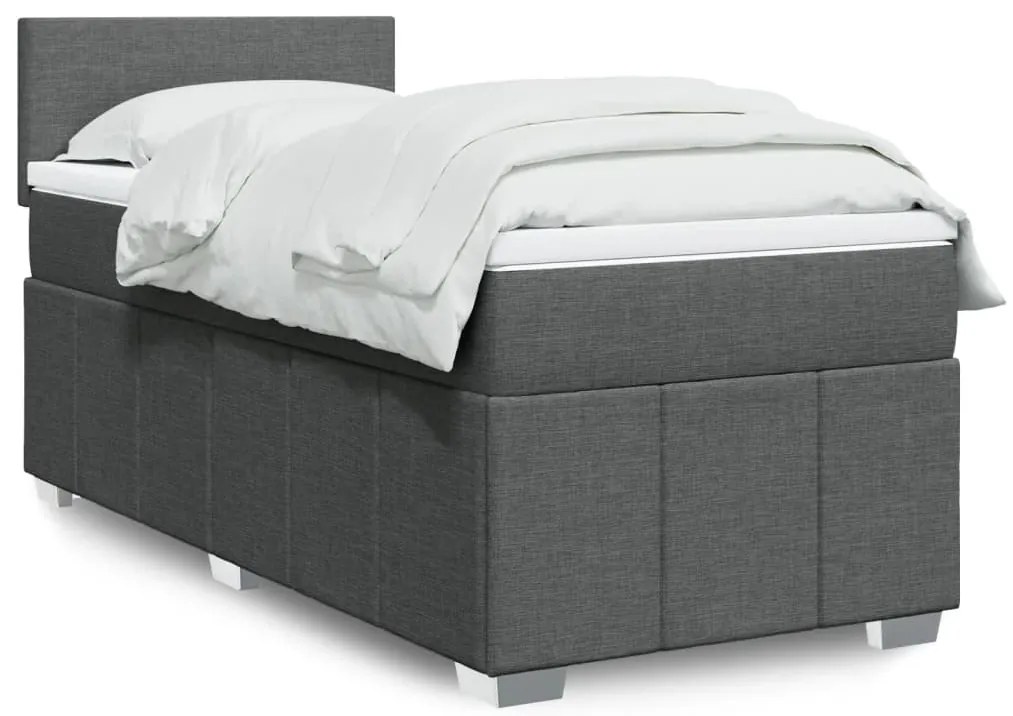 vidaXL Pat box spring cu saltea, gri închis, 90x190 cm, textil