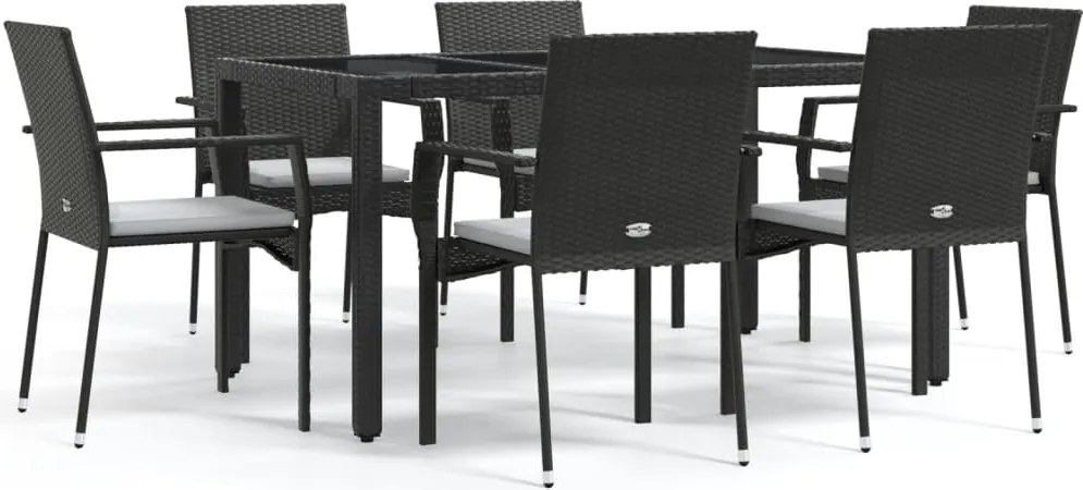 vidaXL Set mobilier de grădină cu perne, 7 piese, negru, poliratan