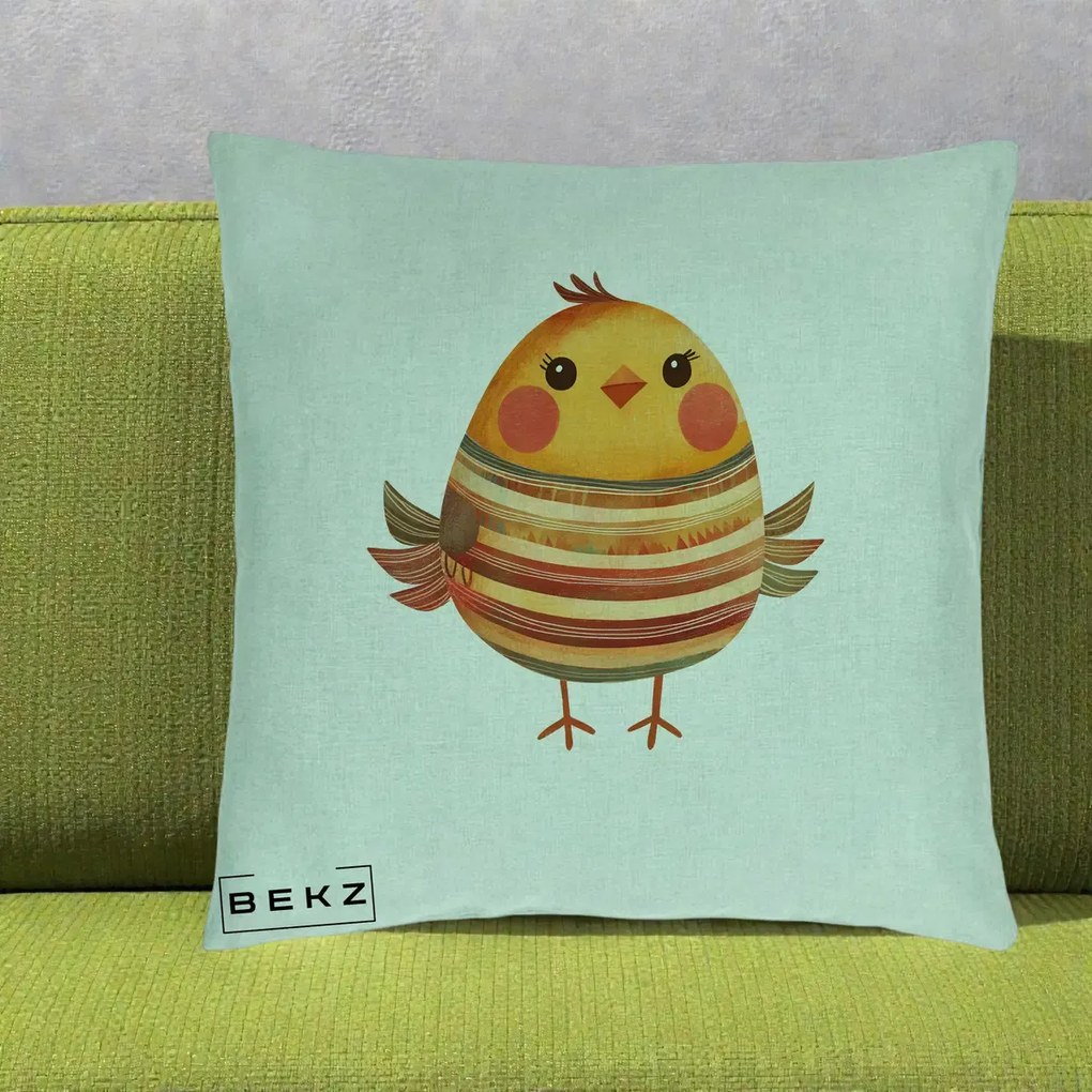 Perna Decorativa Pui Kawaii Portocaliu Dungi Calde, 40x40 cm, Verde Menta, Husa Detasabila, Perna Inclusa, BEKZ®