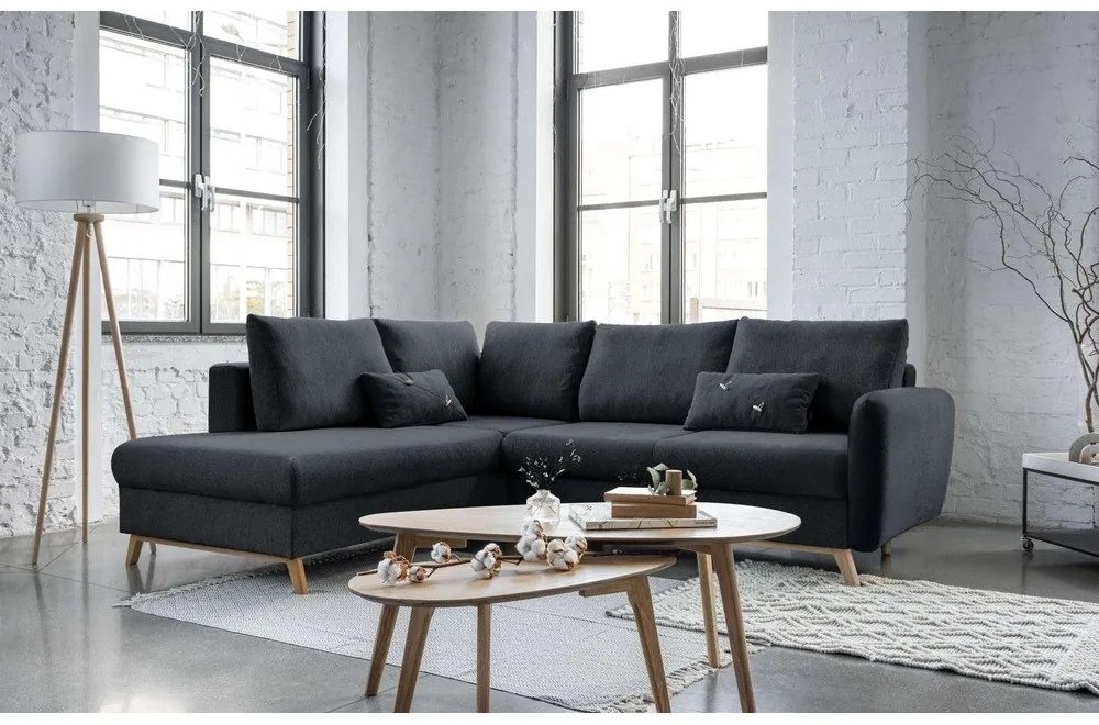 Colțar extensibil cu șezlong pe partea stângă Miuform Scandic Lagom L, gri închis