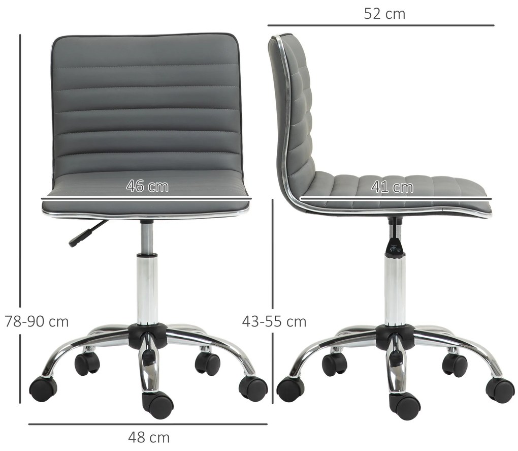 HOMCOM Scaun Ergonomic de Birou cu Înălțime Reglabilă, Șezut Pivotant și 5 Rotile, 48x52x78-90 cm, Gri Închis | Aosom Romania