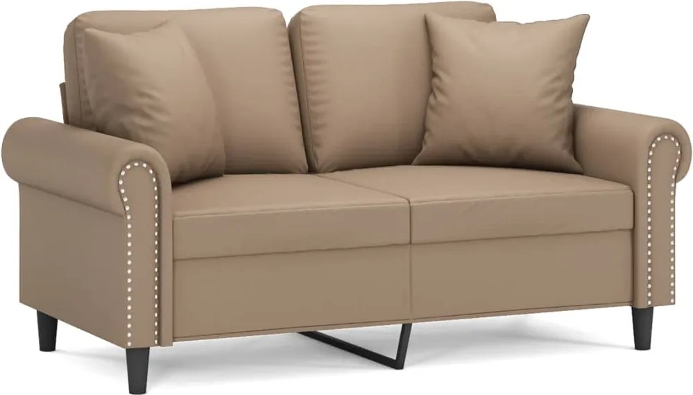 vidaXL Canapea cu 2 locuri cu pernuțe, cappuccino, 120 cm, piele eco.