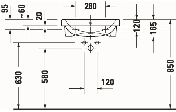 Duravit 24035500002 - Lavoar încastrat D-CODE 55 x 45,5 cm, ceramică, alb lucios
