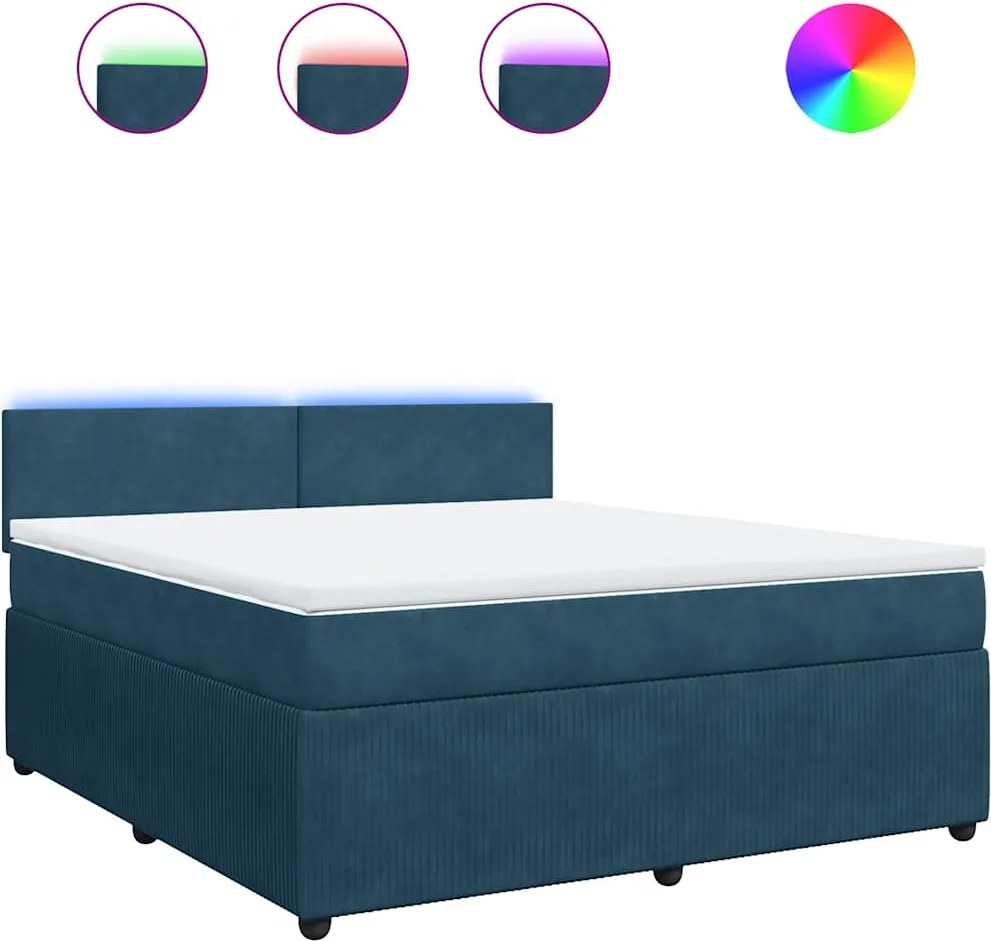 vidaXL Pat box spring cu saltea, albastru, 180x200 cm, catifea
