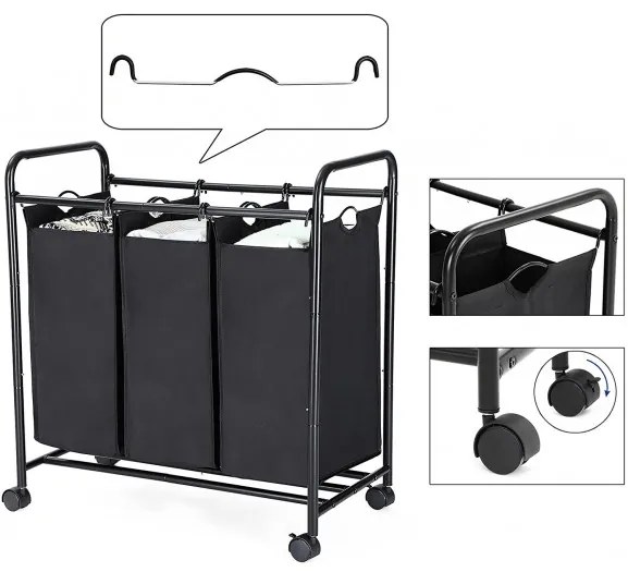 Cos De Rufe Cu Roti, Negru, 77 x 41 x 81.5 cm