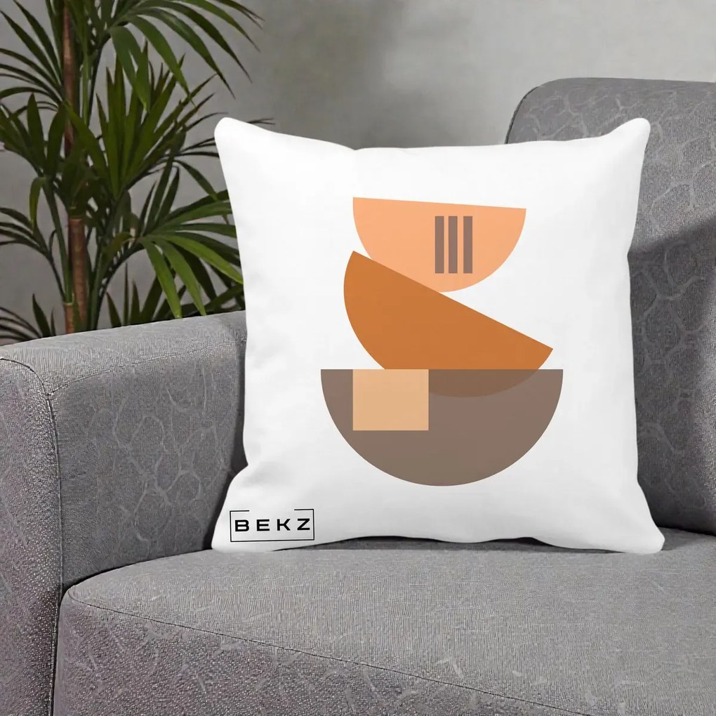 Perna Decorativa Geometric Bauhaus Boluri Portocaliu, 40x40 cm, Alba Mata, Husa Detasabila, Perna Inclusa, BEKZ®