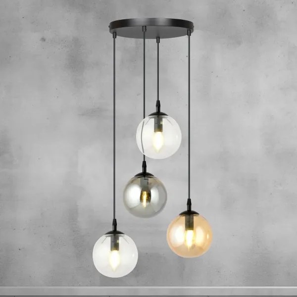 Candelabru pe cablu COSMO 4xE14/10W/230V Ø 40 cm negru/clar/fumuriu negru/bej
