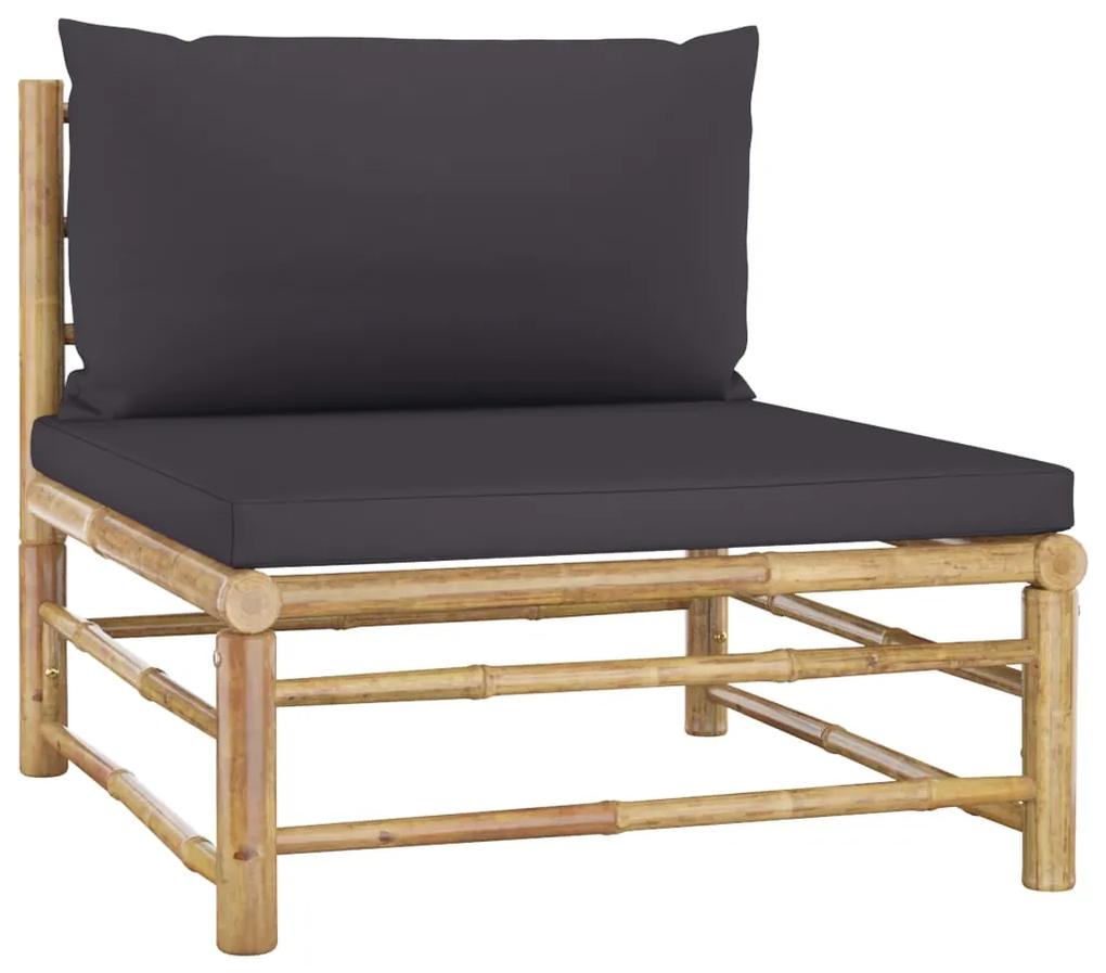 Set mobilier de gradina, 5 piese, perne gri inchis, bambus Morke gra, colt + 2x mijloc  + suport pentru picioare + masa, 1