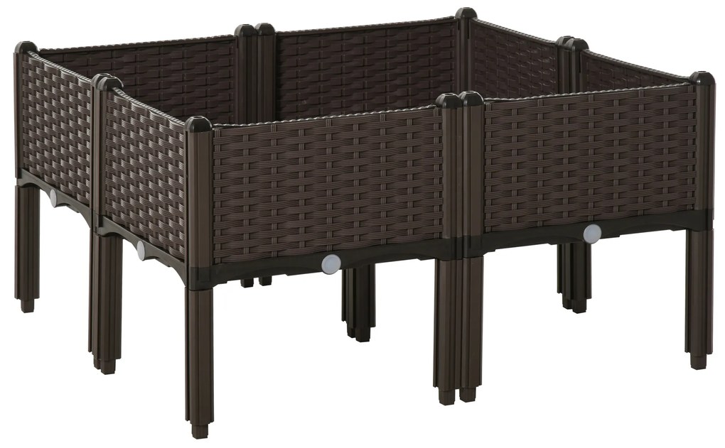 Outsunny Pat de flori 4 niveluri, cu găuri de scurgere, design ratan, DIY, maro, 40x40x44 cm | Aosom Romania