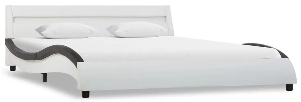 285680 vidaXL Cadru de pat cu LED, alb și negru, 120x200 cm, piele ecologică