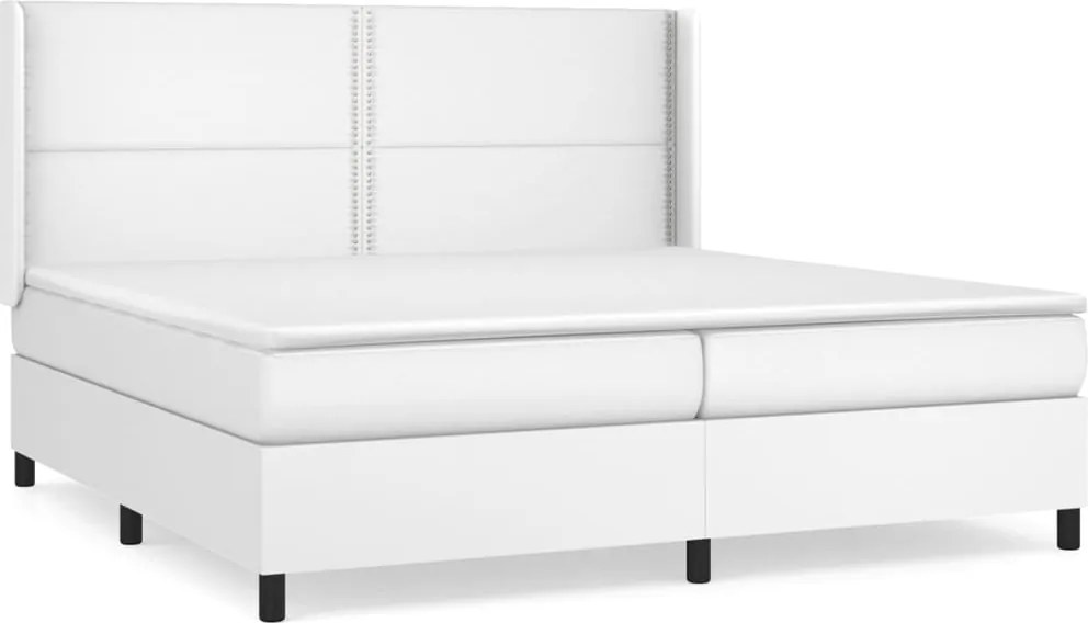 vidaXL Pat box spring cu saltea, alb, 200x200 cm, piele ecologică
