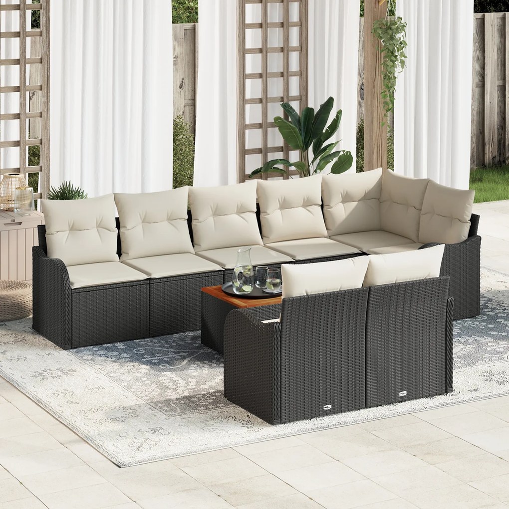 Set Canapea Grădină vidaXL 9 Piese cu Pernuțe Negru Ratan Polimer Acacia
